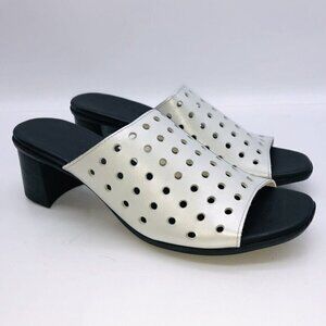 NEW Munro Jules Perforated Heeled Mules White Silver Wash Nubuck Size 8‎ …